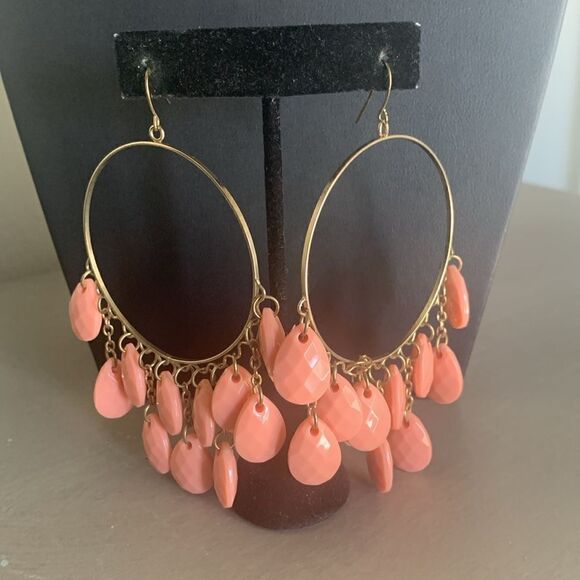 Gorgeous Peach Cabochon Bib Statement Necklace set, Brass, Unmarked - Picture 3 of 6